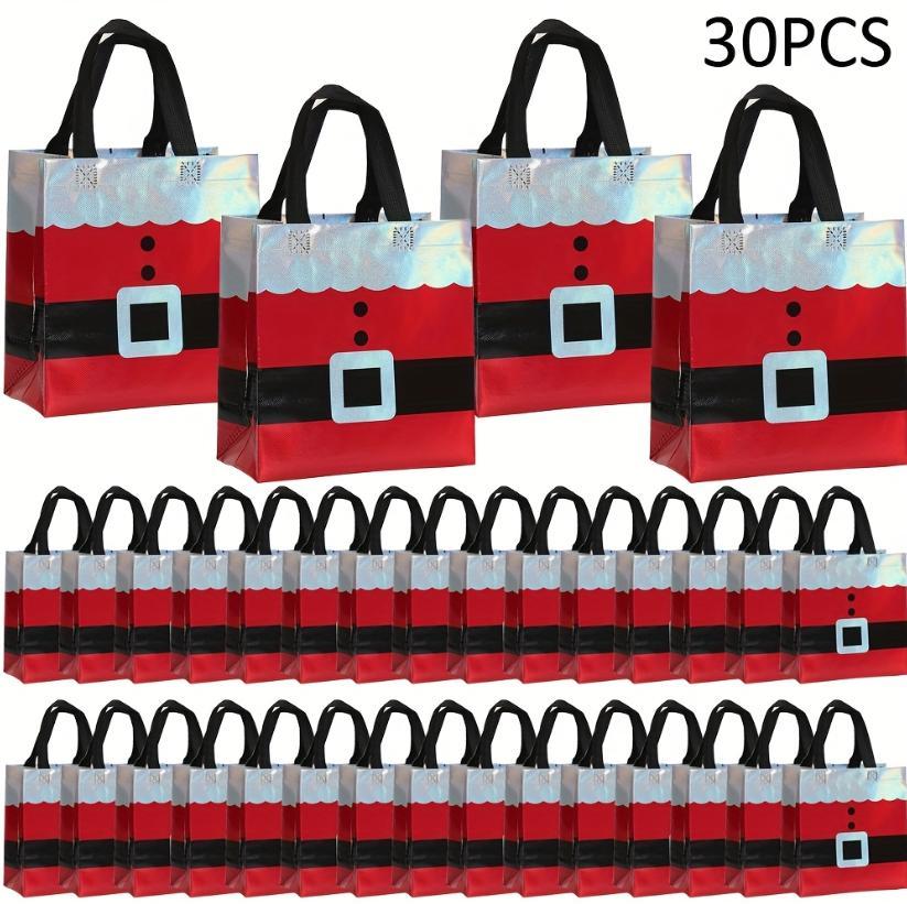 30-Piece Christmas Gift Bag Set - Non-woven Santa Claus Design Party Tote Bags