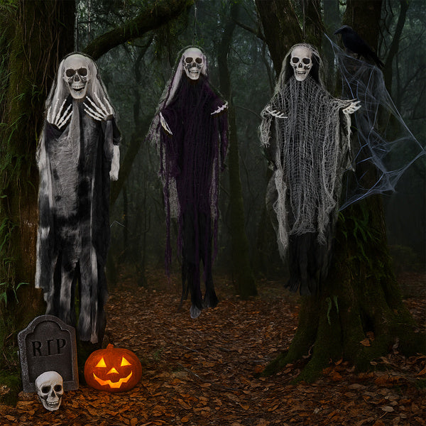 3PC Hanging Skeleton Ghost, One 4.6FT And Two 3FT Halloween Hanging Decorations