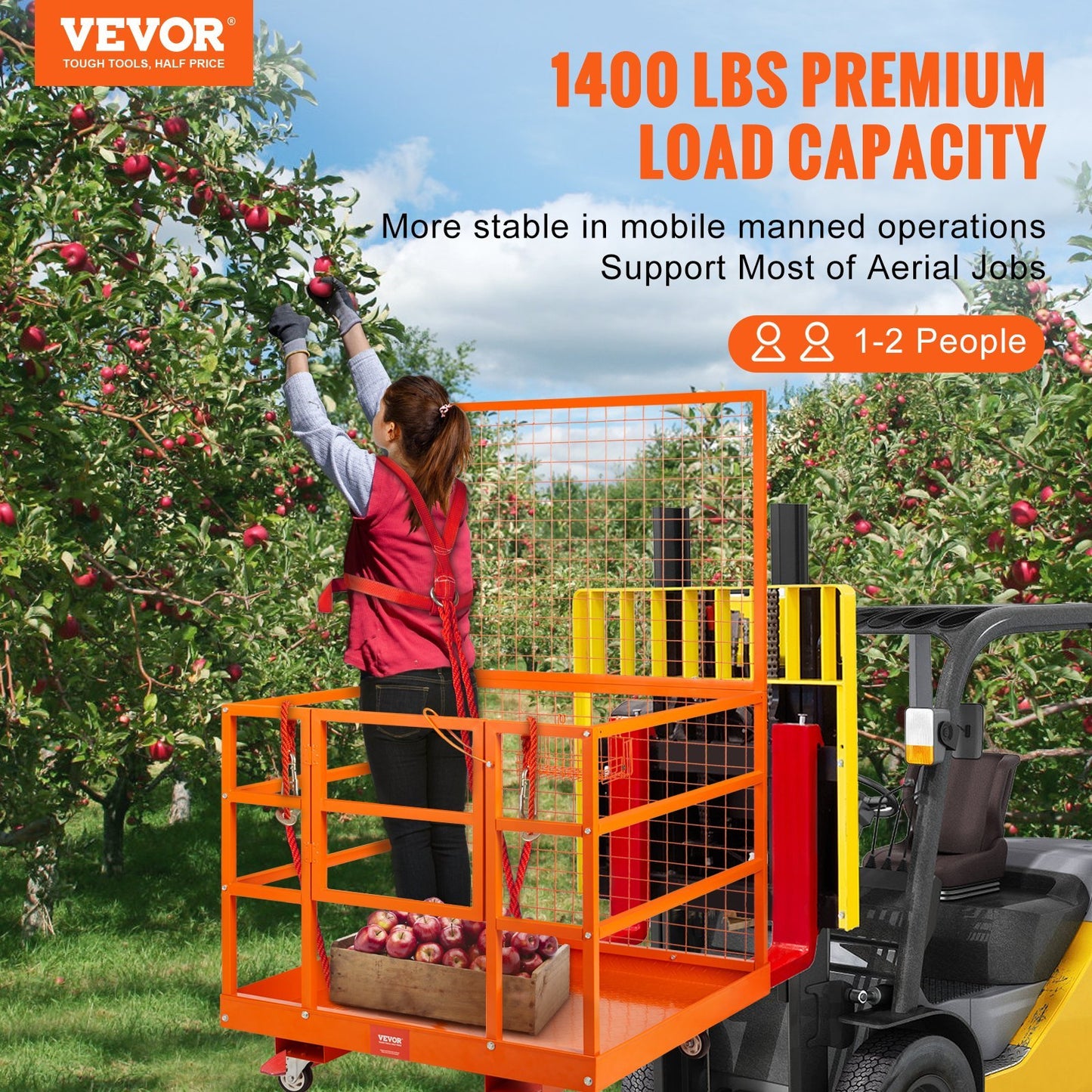 VEVOR Forklift Safety Cage Work Platform 43X45in 1400lbs W  Wheels For Aerial
