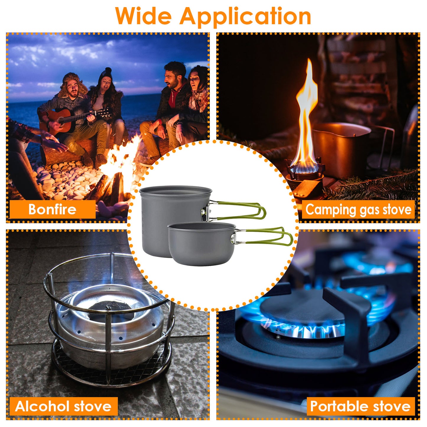 8Pcs Camping Cookingware Set Aluminum Pot Foldable Knife Fork Spoon For Hiking Picnic Outdoor