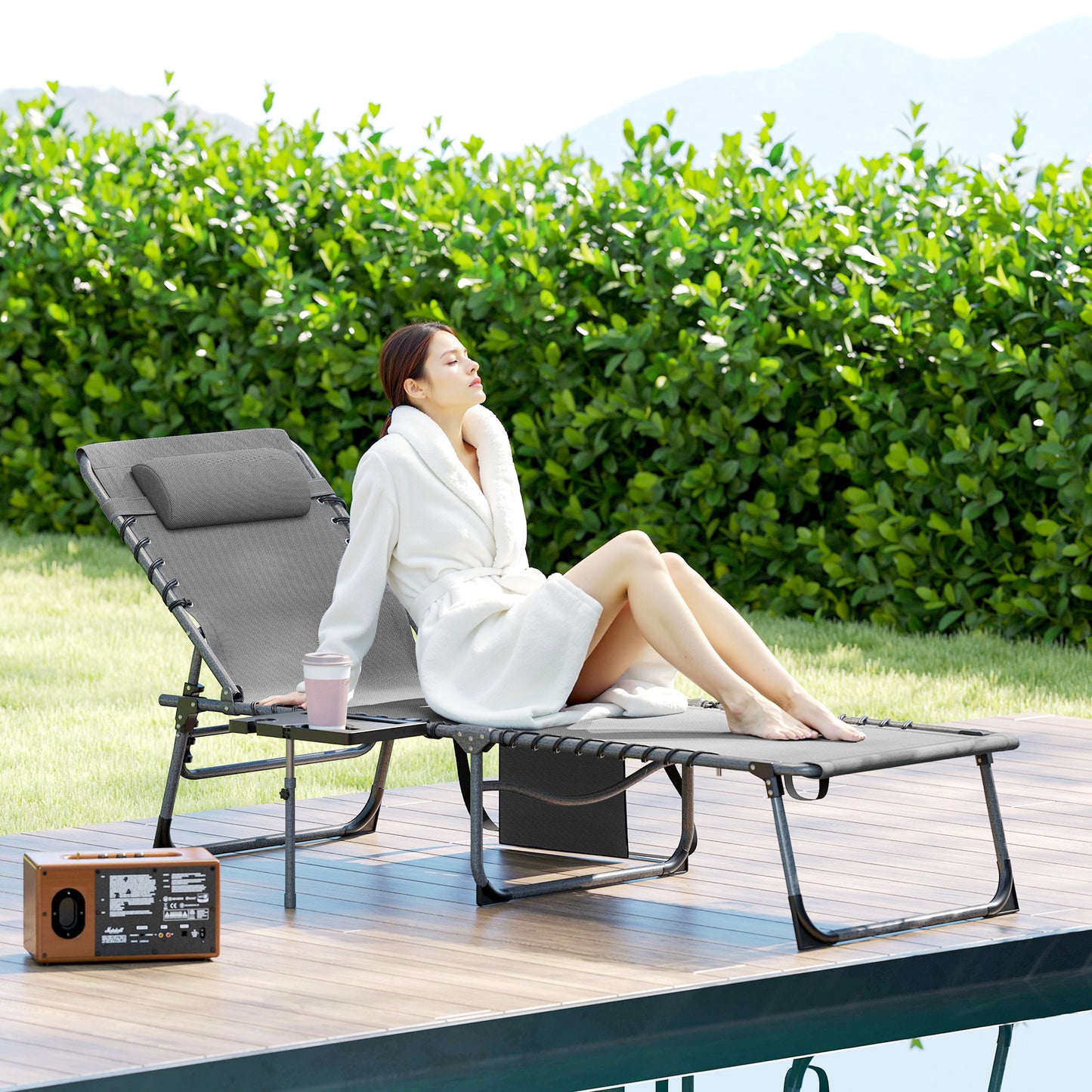 Folding Outdoor Chaise Lounge Chair Tanning Chair with 5-Level Adjustable Back