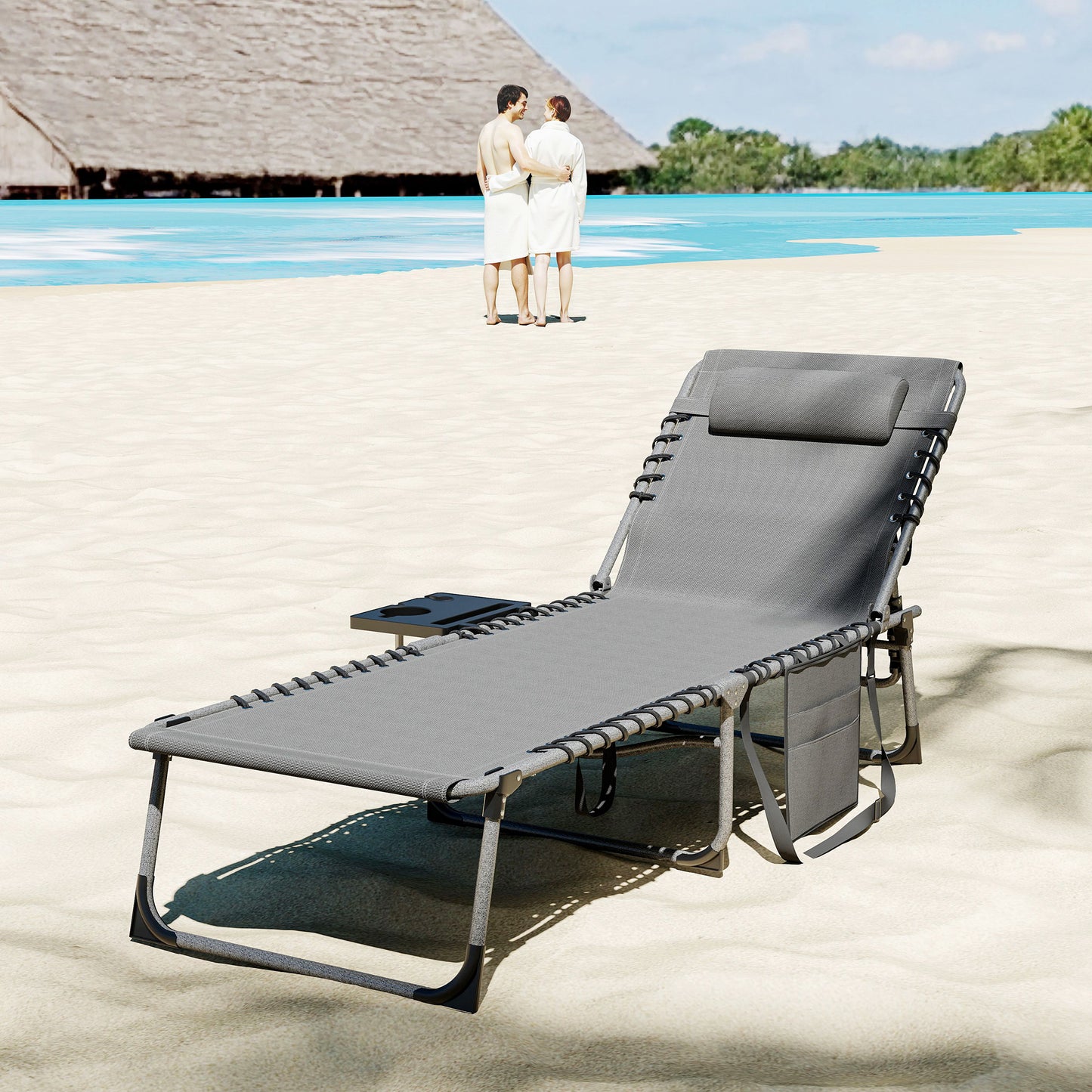 Folding Outdoor Chaise Lounge Chair Tanning Chair with 5-Level Adjustable Back