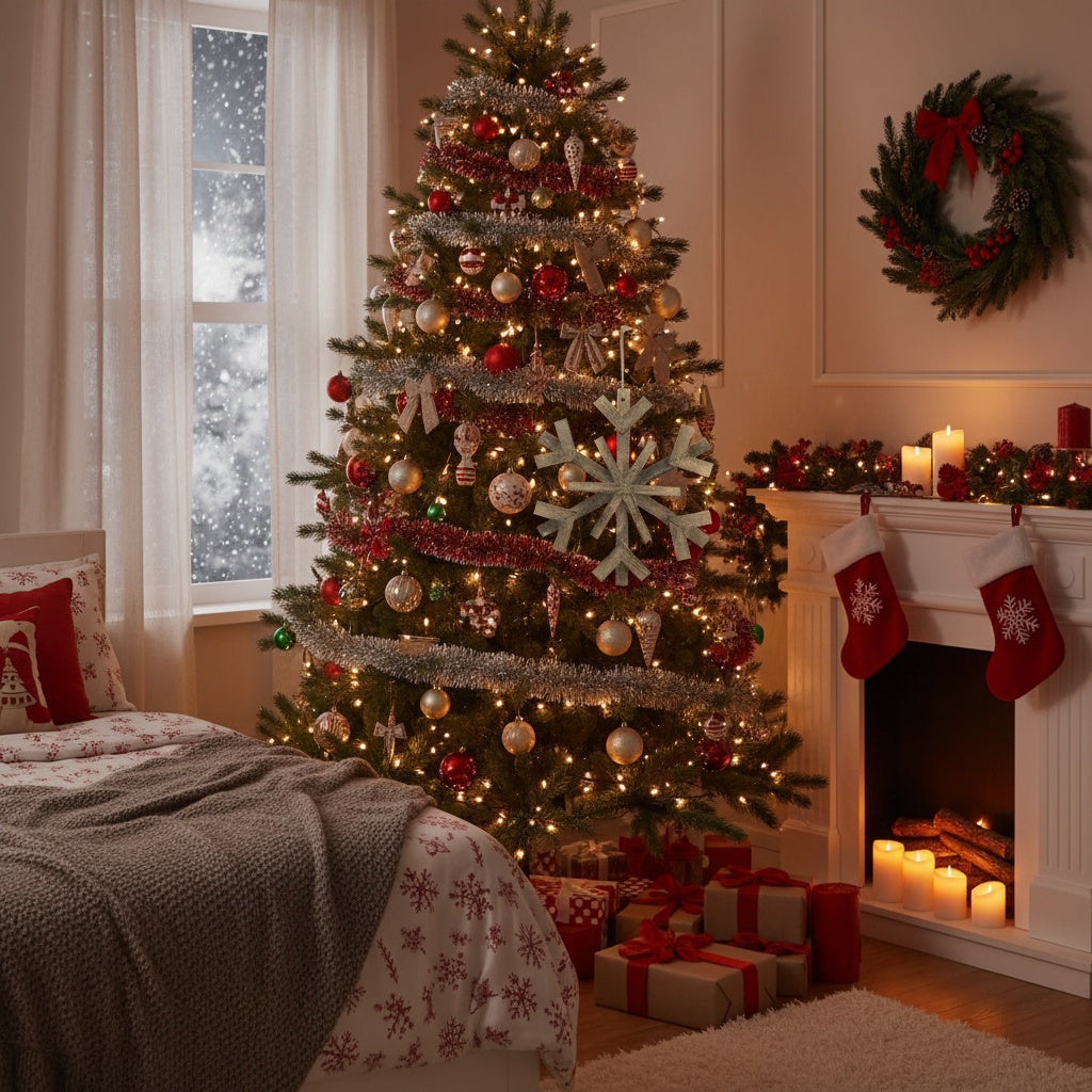 2PCS Set 17.7in Large Wood Christmas Snowflake Ornaments Rustic Tree & Wall Decor Holiday Home Display