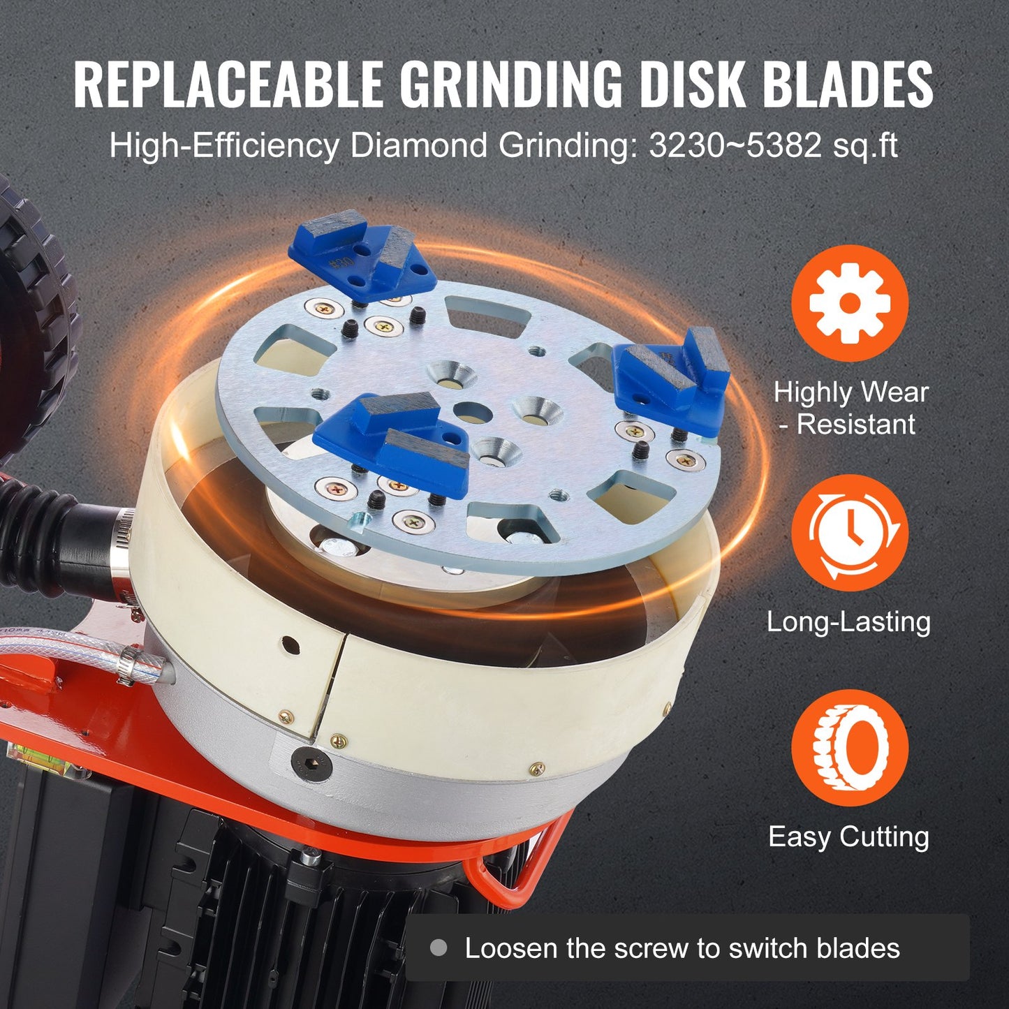 Electric Concrete Floor Grinder 10" Walk-Behind Grinder 1.7HP Concrete Floor Polisher, 1300W Grinding Machine, 1720RPM Upgrade Brushless Motor Surfacing Grinder For Granite/Marble/Stones
