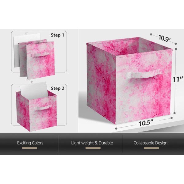 Pink Tote Foldable Storage Box, 6 Packs Of Foldable Storage Box With Handle