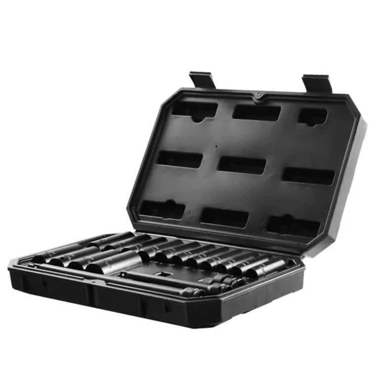 VEVOR Impact Sockets Set 18pcs 6-Point 3 8 Drive Bit Ratchet Tool Kit Case