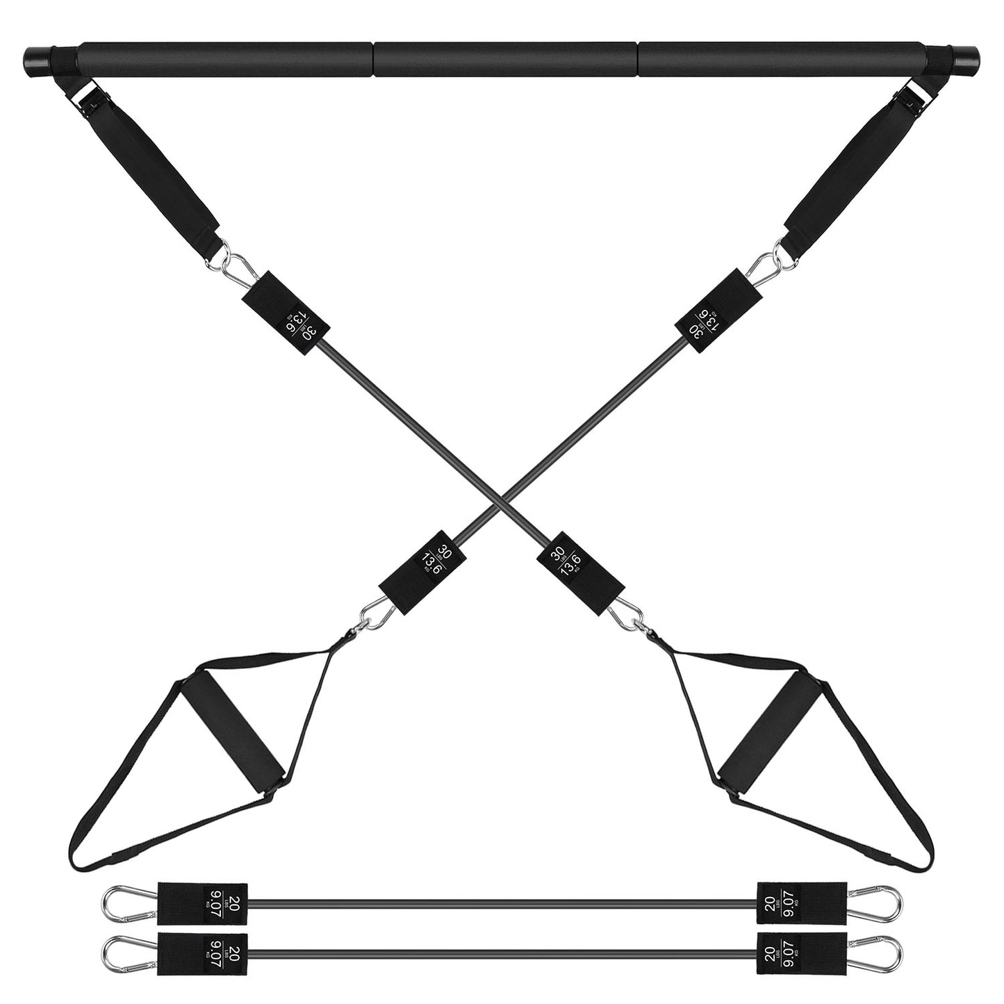 100LBS OR 180LBS Band Options - 1Pc Pilates Bar Kit Multifunctional Pilates Yoga Toning Bar Full Body Exercise Equipment Set For Beginners Intermediates Professionals 4 Elastic Resistance Bands