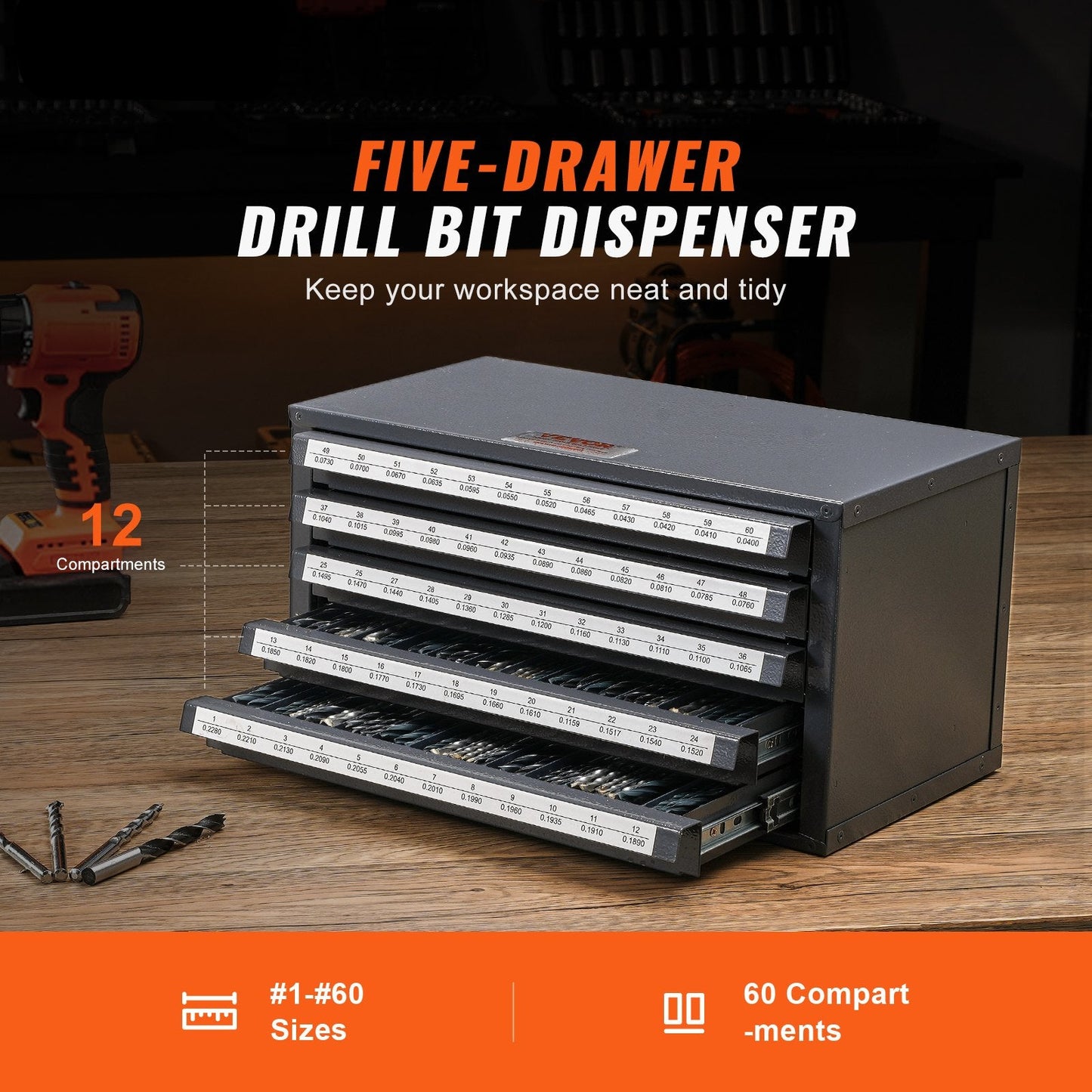 Drill Bit Dispenser Cabinet, Five-Drawer Drill Bit Organizer Cabinet Steel Drill Dispenser Organizer Cabinet With Labels, Stackable Drill Dispenser For Drill Bit Storage