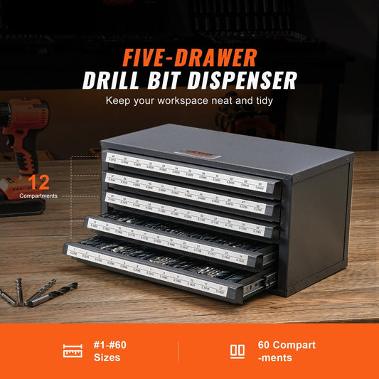 Drill Bit Dispenser Cabinet, Five-Drawer Drill Bit Organizer Cabinet Steel Drill Dispenser Organizer Cabinet With Labels, Stackable Drill Dispenser For Drill Bit Storage