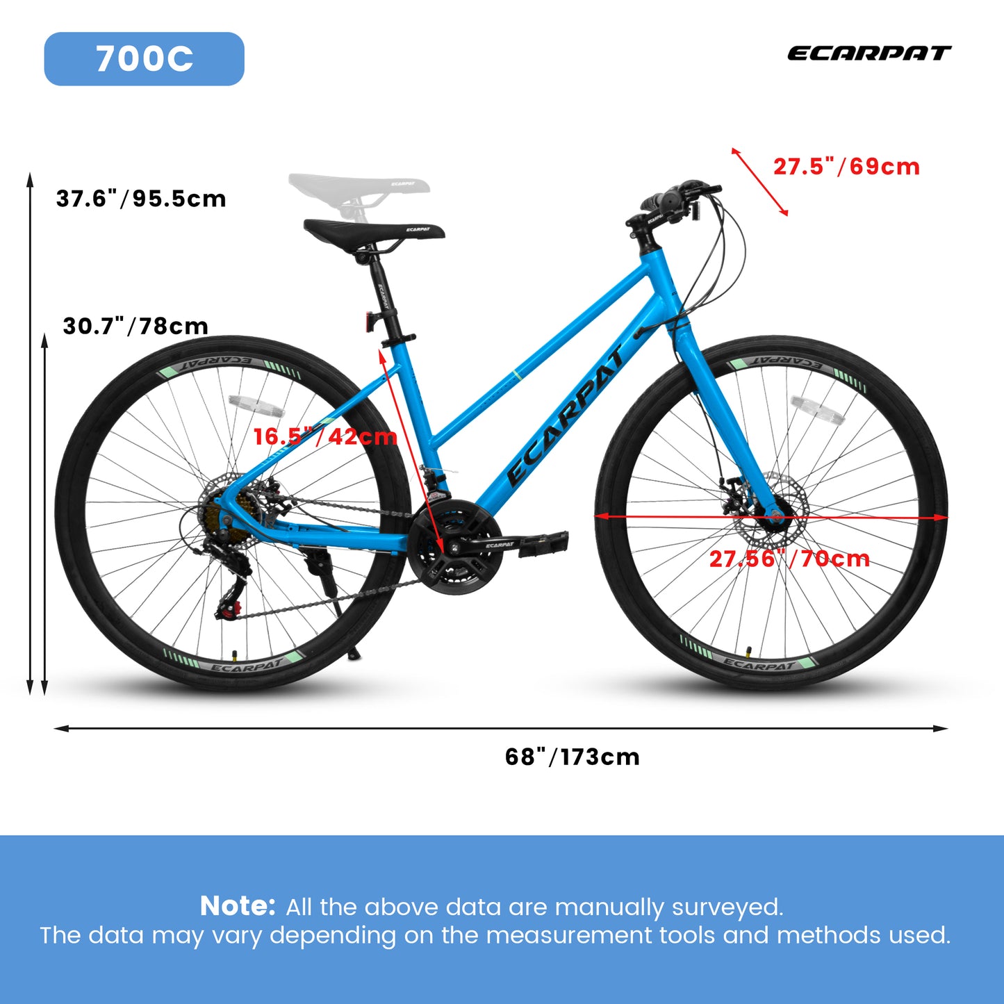A28250 700Cx35 Road Bike With Aluminum Alloy Wheels, 21-Speed Gear System, Disc Brakes, Wide Tires Ideal For Urban Commuting And Student Transportation