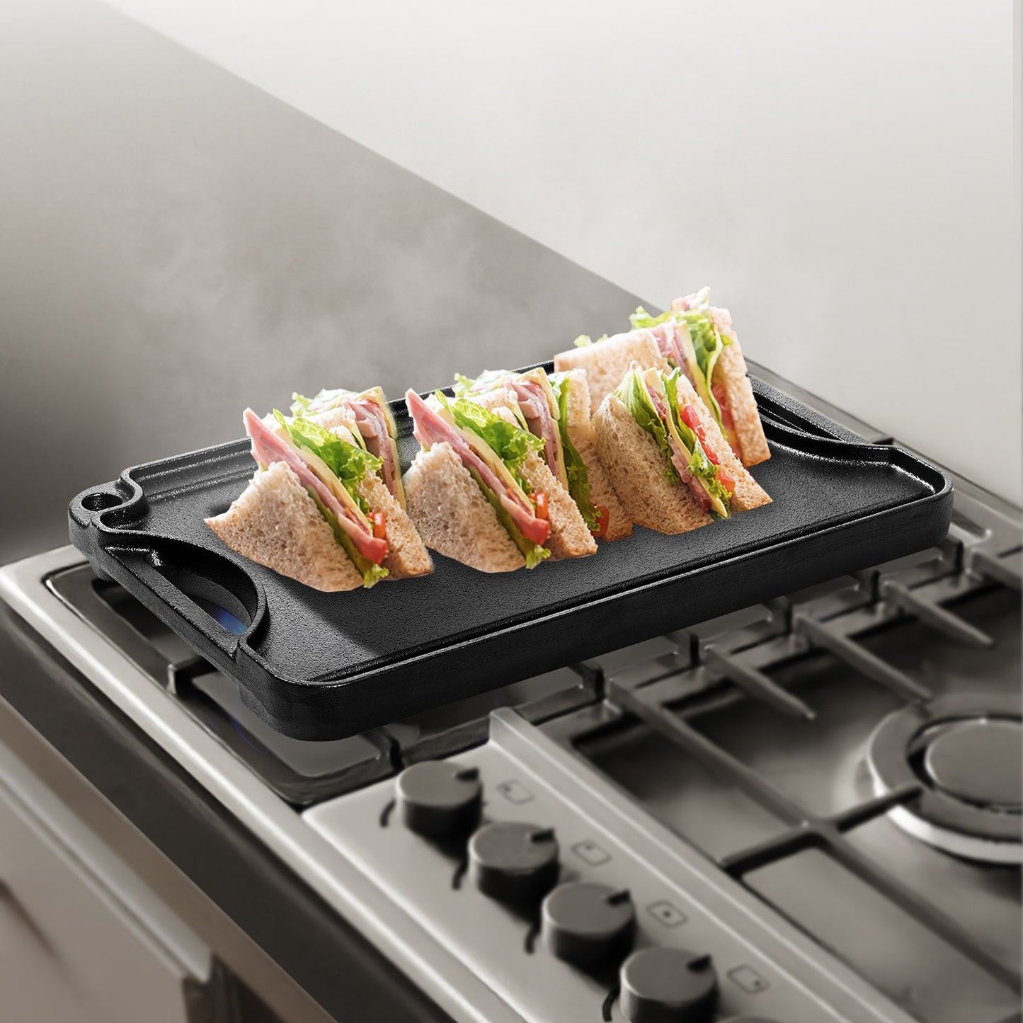 14x8.5 Inch Reversible Grill Griddle Pre-Seasoned BBQ Pan Cast Iron Black