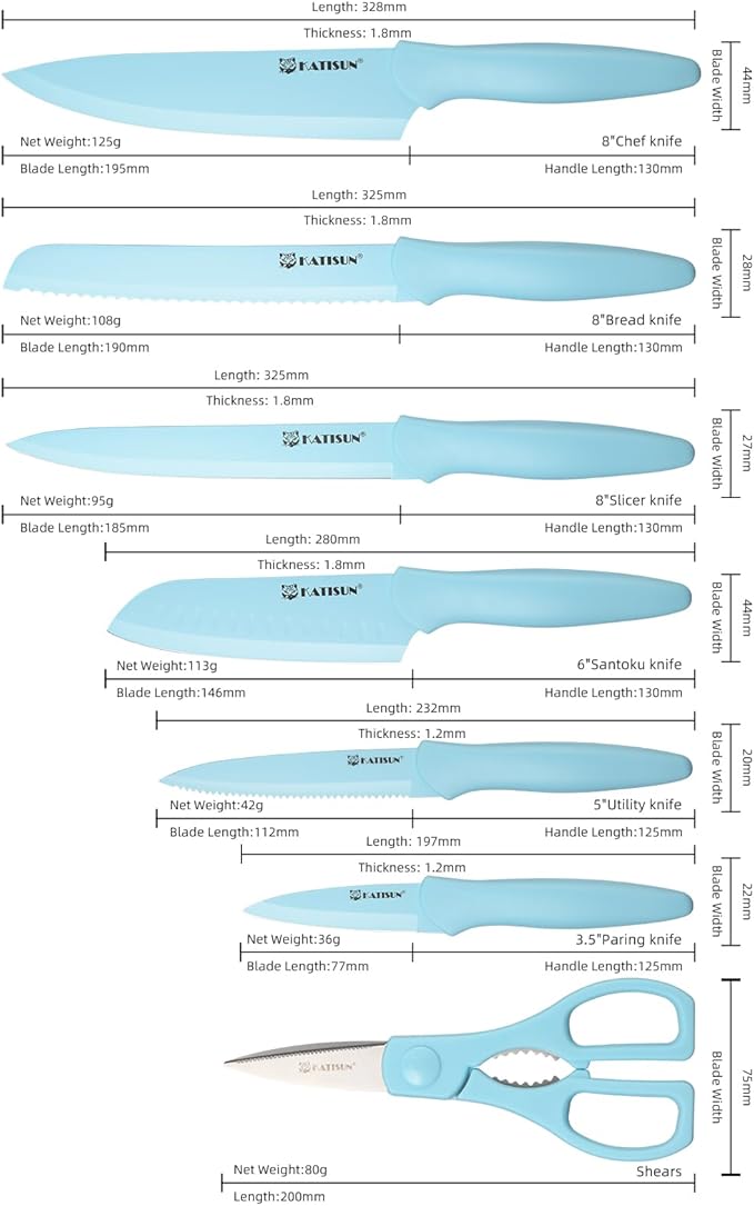 13 Piece Blue Non-Stick Stainless Steel Boxed Knives Set