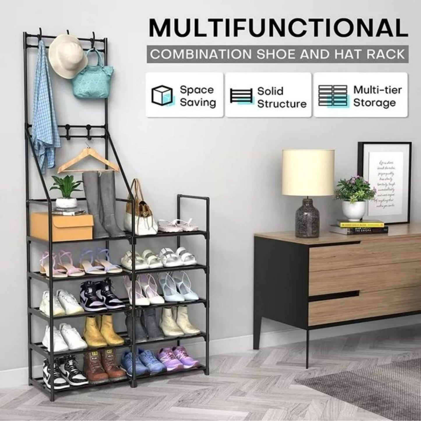 5-Tier Shoe Rack Shoe Storage Organizer, Freestanding Coat And Shoe Rack, 25-30 Pairs Shoe Shelf For Entryway Closet