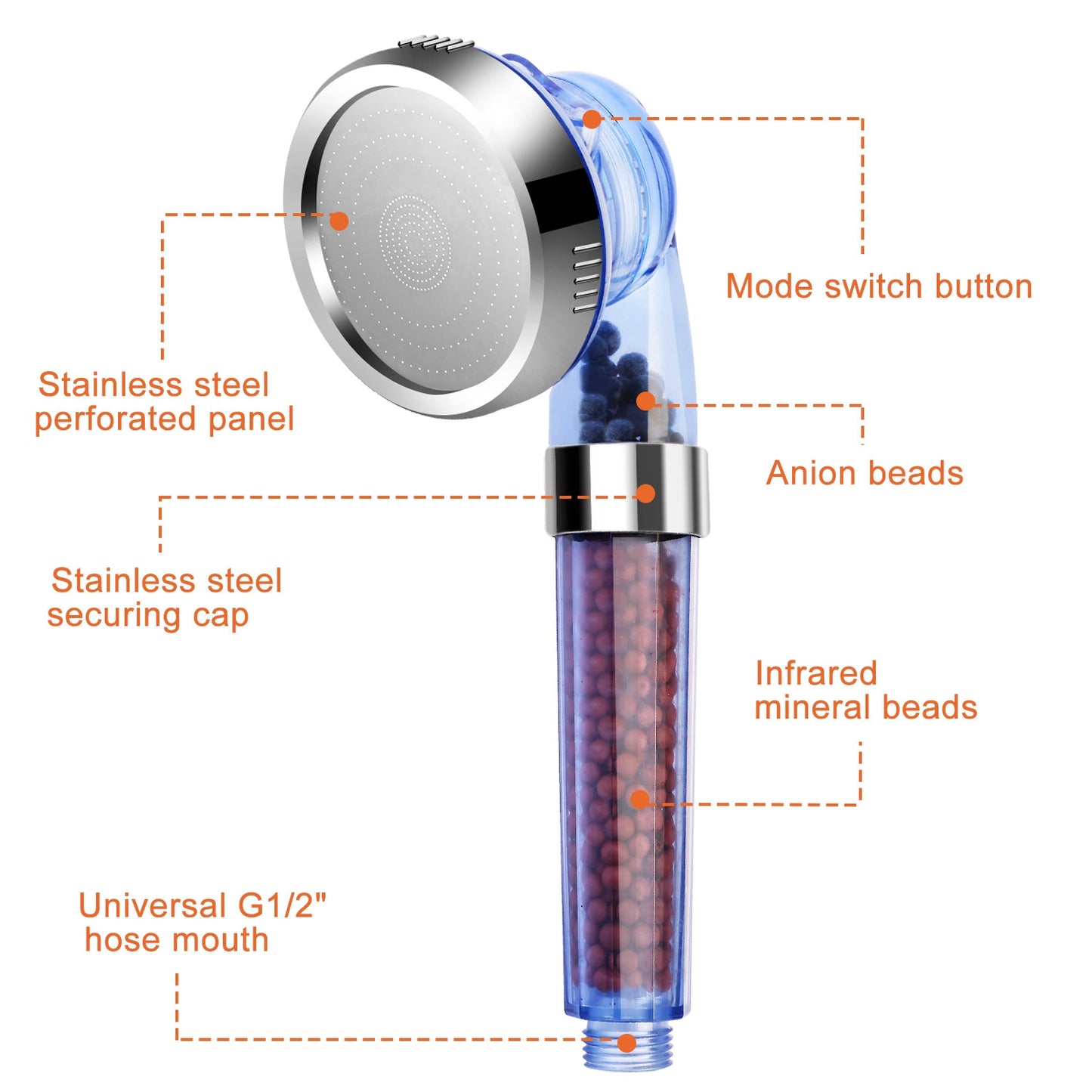 1Pc Ionic Filtration Shower Head High Pressure 3 Mode Stone Water Saving Bath Handheld Shower