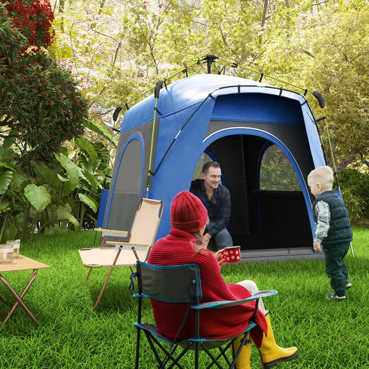 4 Person Pop Up Camping Tent Quick Setup Automatic Hydraulic Family Travel Tent w/ Windows Doors Carry Bag