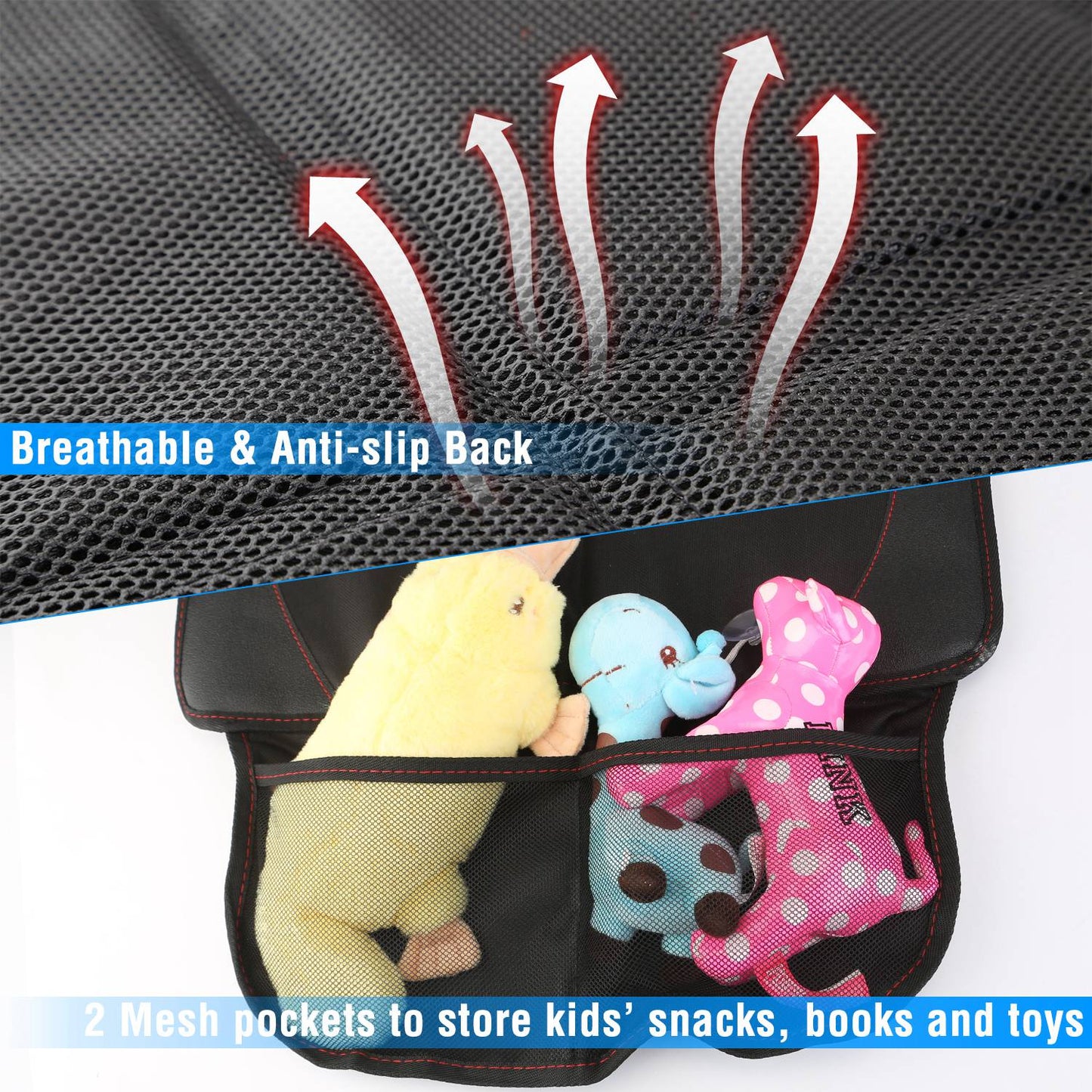 2 Packs Car Seat Protector Cushion Mat Pad With Thick Padding Protector For Child Baby Car Seat Mesh Pockets