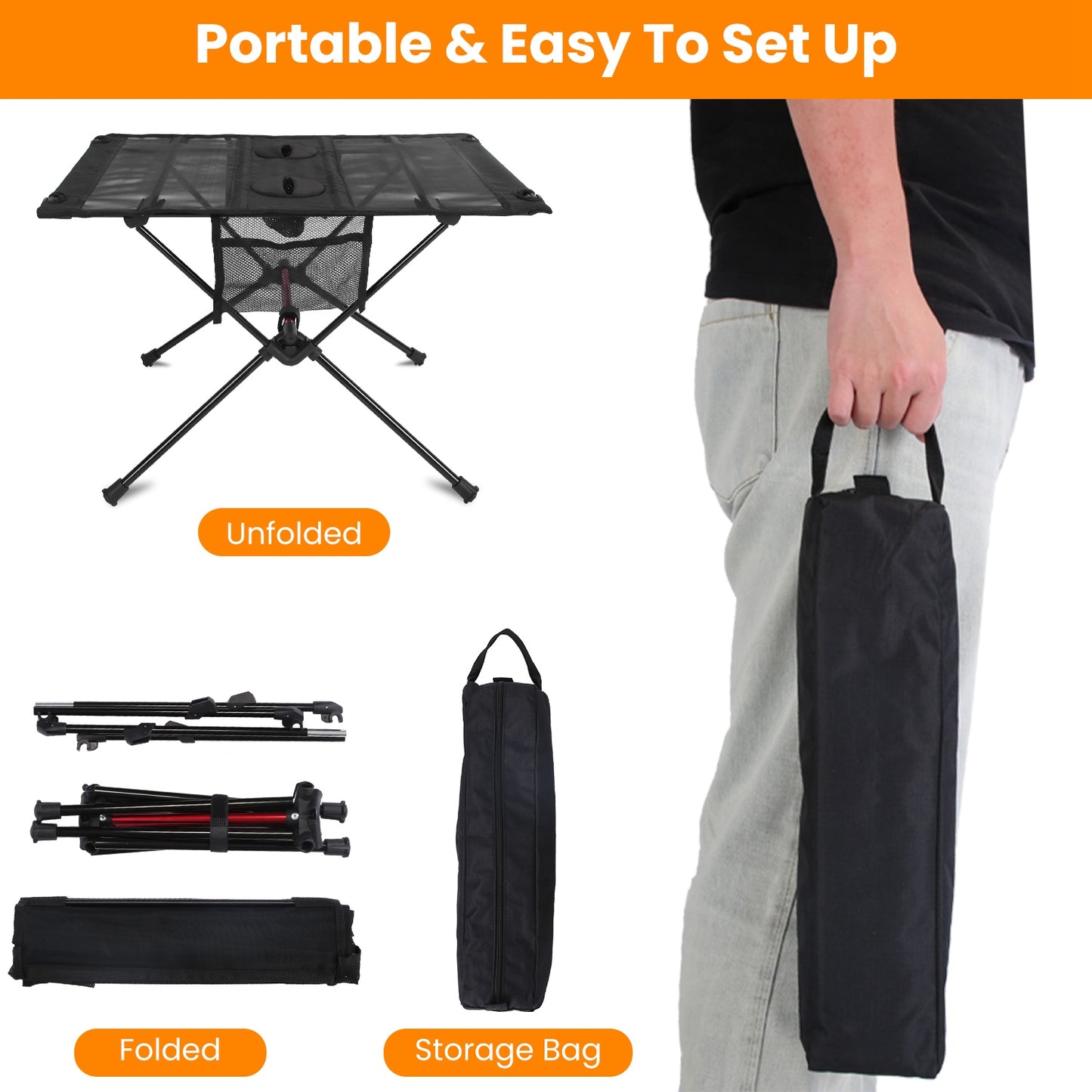 1Pc Portable Folding Camping Table Foldable Beach Table Aluminum Alloy Frame With 2 Cup Holders 2 Side Pockets Carry Bag For Picnic Camping Hiking Beach BBQ