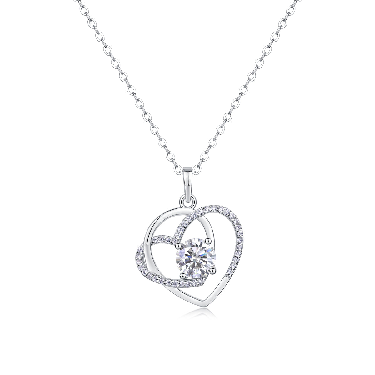 1Heart To Heart Interlocking Luxury Fashion Diamond Pendant Necklace Set With Mosan Diamond Silver Ornaments Prohibit TikTok sales