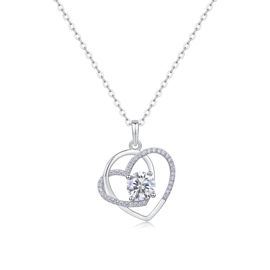 1Heart To Heart Interlocking Luxury Fashion Diamond Pendant Necklace Set With Mosan Diamond Silver Ornaments Prohibit TikTok sales