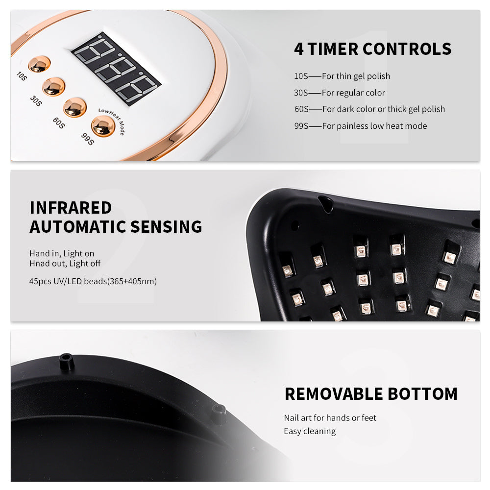 UV LED Nail Lamp, Professional Nail Dryer Gel Polish Light With 45 Beads, UV Nail Light With 4 Timer Settings, Nail Polish Curing Gel LED Dryer With Automatic Sensor, LCD Display