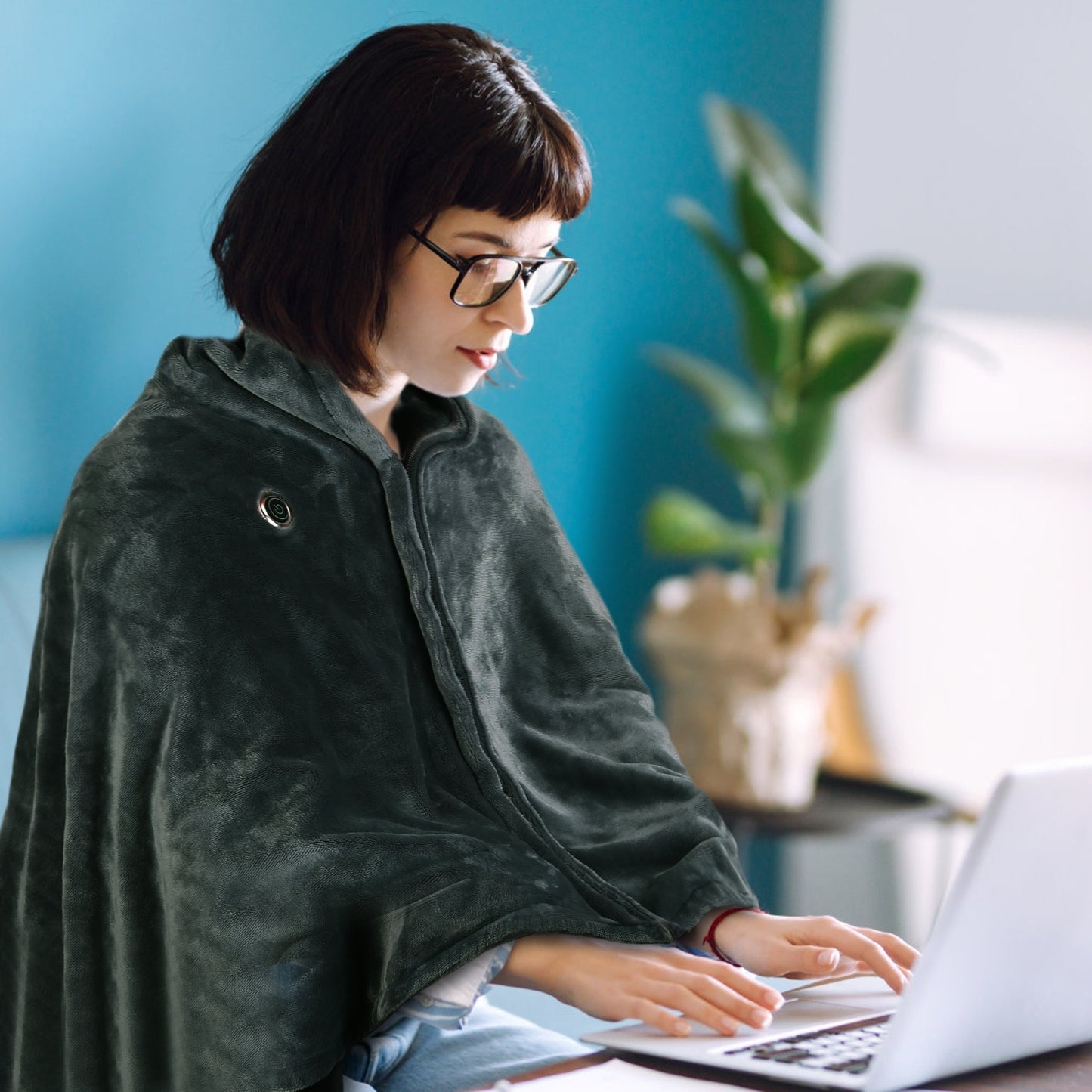 1Pc  59x31in USB Heated Blanket Electric Heated Blanket Heated Poncho Shawl Wrap Throw With Zipper Washable For Home Office
