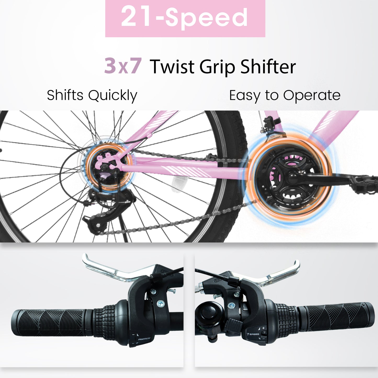 A26208D Mountain Bike 24 26 Inch, High-Density Carbon Steel Frame, 21 Speed, Front Suspension, Dual V-Brakes, Pre-Assembled For Men Women Teens