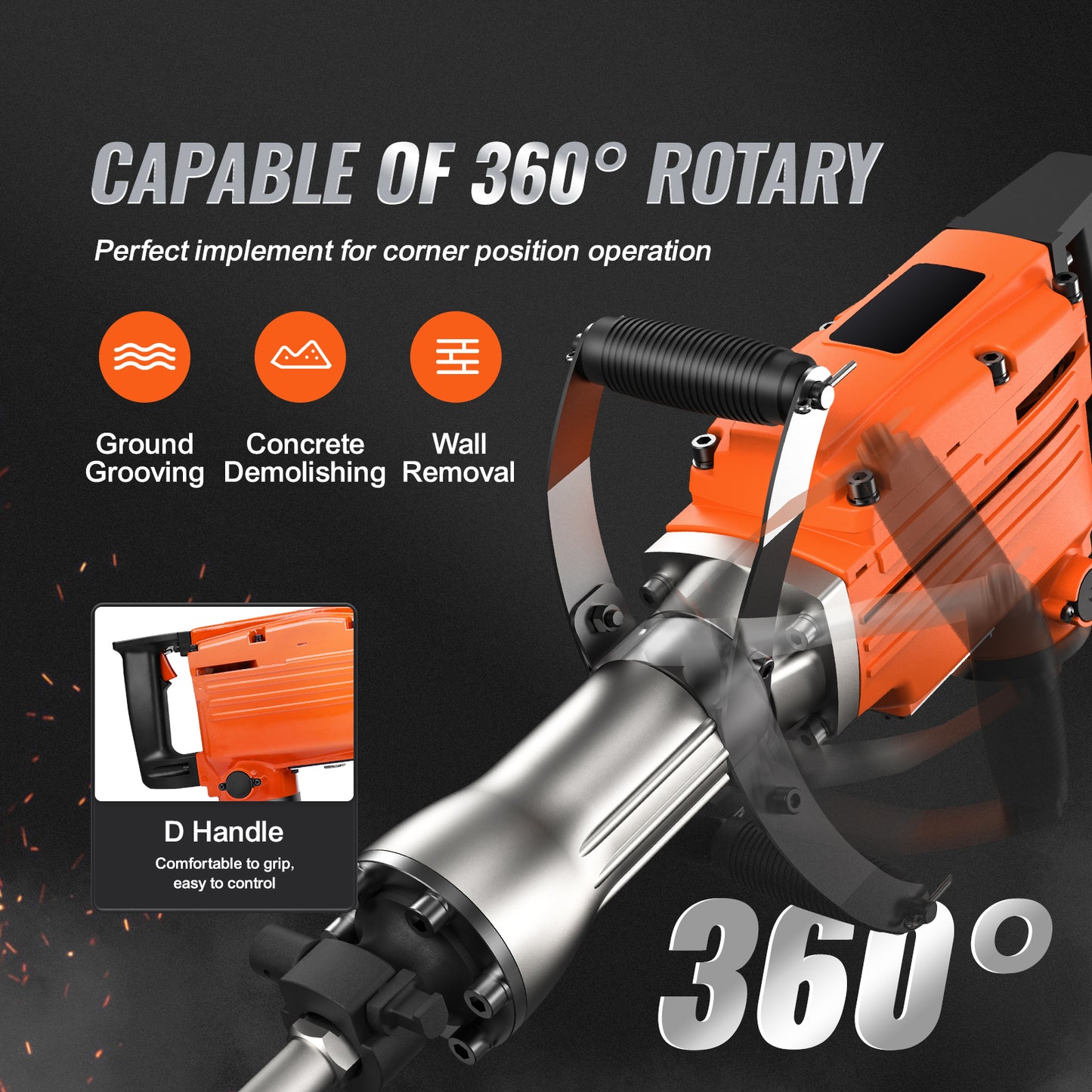 Demolition Jack Hammer, 2200W 1400 BPM Jack Hammer Concrete Breaker, Heavy Duty Electric Jack Hammer 6pcs Chisels Bit With Gloves, Swiveling Front Handle For Trenching And Breaking Holes