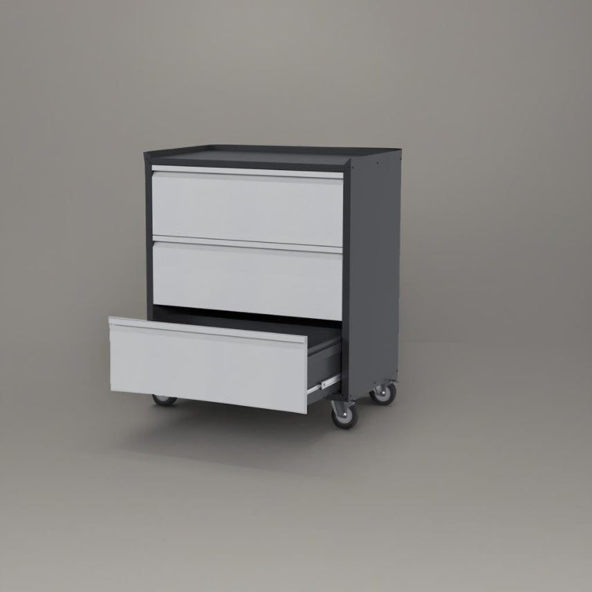 Metal Storage Cabinet With 3 Drawer And 4 Hooks,Top Workbench Mobile Tool Chests Garage Cabinets With 4 Wheels,Tool Cabinets For Home,Office,Shop