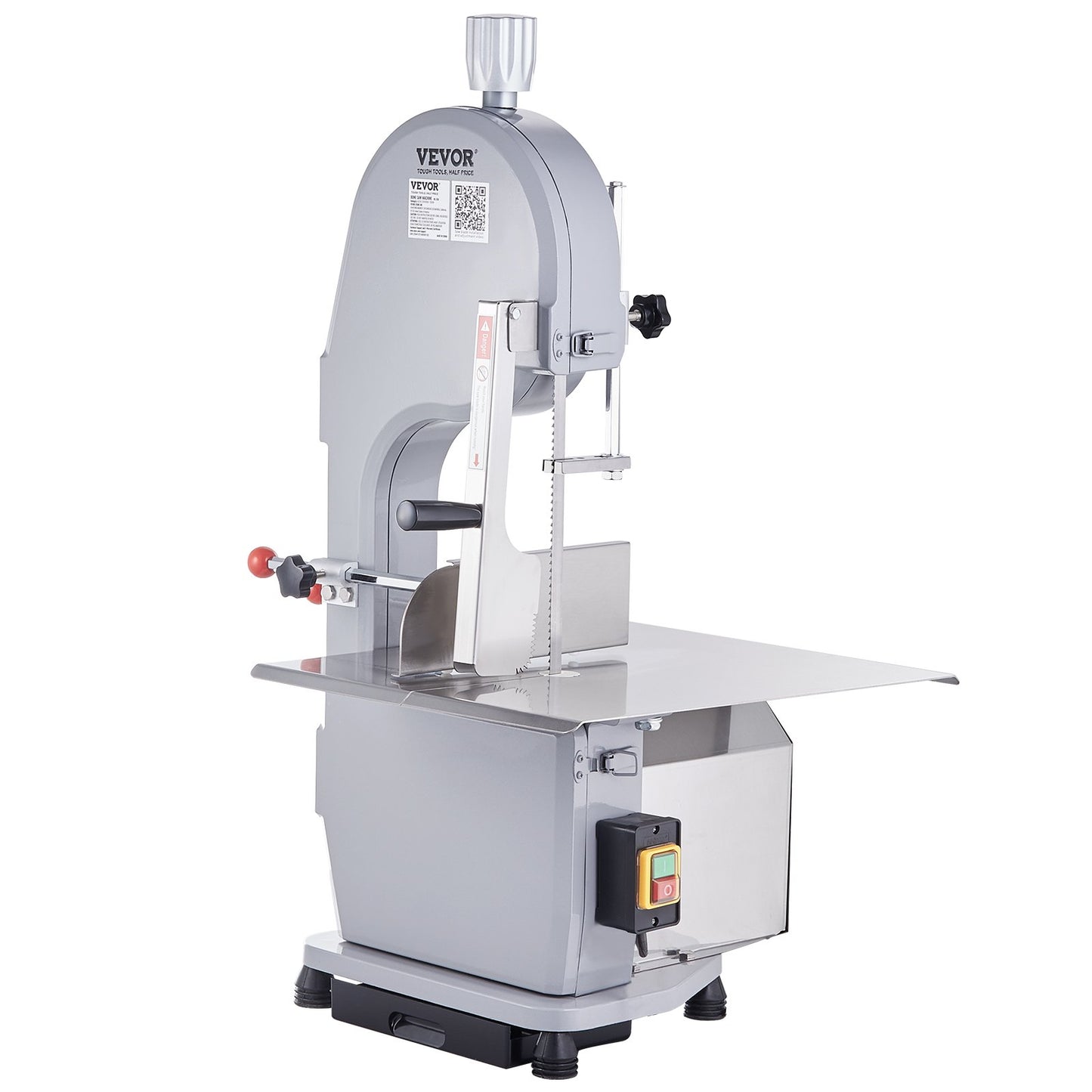 Commercial Electric Meat Bandsaw, 1100W Stainless Steel Countertop Bone Sawing Machine, Workbeach 19.3" X 15", 0.16-7.9 Inch Cutting Thickness, Frozen Meat Cutter With 6 Blades For Rib Pork Beef