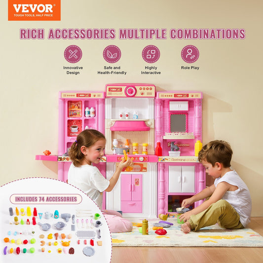 Christmas Gift  VEVOR Kitchen Playset Kids Pretend Cooking Play Toy 74 Piece Accessories