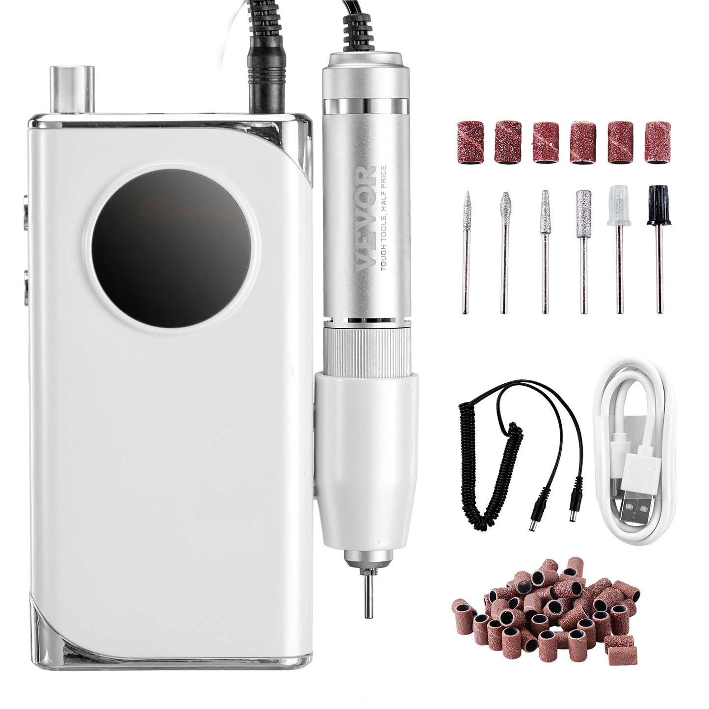 Electric Rechargeable Nail Drill, 40,000RPM Portable Cordless Nail E File Machine, LCD-Display Acrylic Gel Grinder Tool With 6 Bits And 50PCS Sanding Bands For Manicure Pedicure Carve Polish