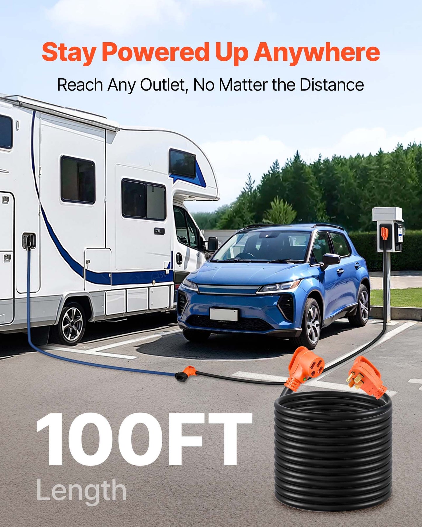 100 FT 50A RV Extension Cord STW 6/3 +8/1 Gauge Wire NEMA 14-50P NEMA 14-50R ETL