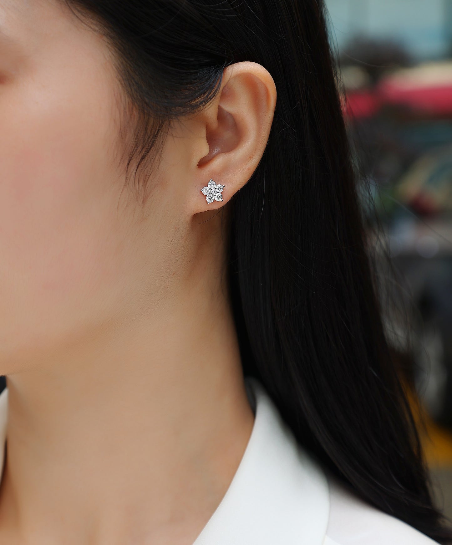 Paris Flower - Fashionable And Luxurious Diamond Jewelry Set With Moissanite S925 Sterling Silver And Platinum-plated Stud Earrings