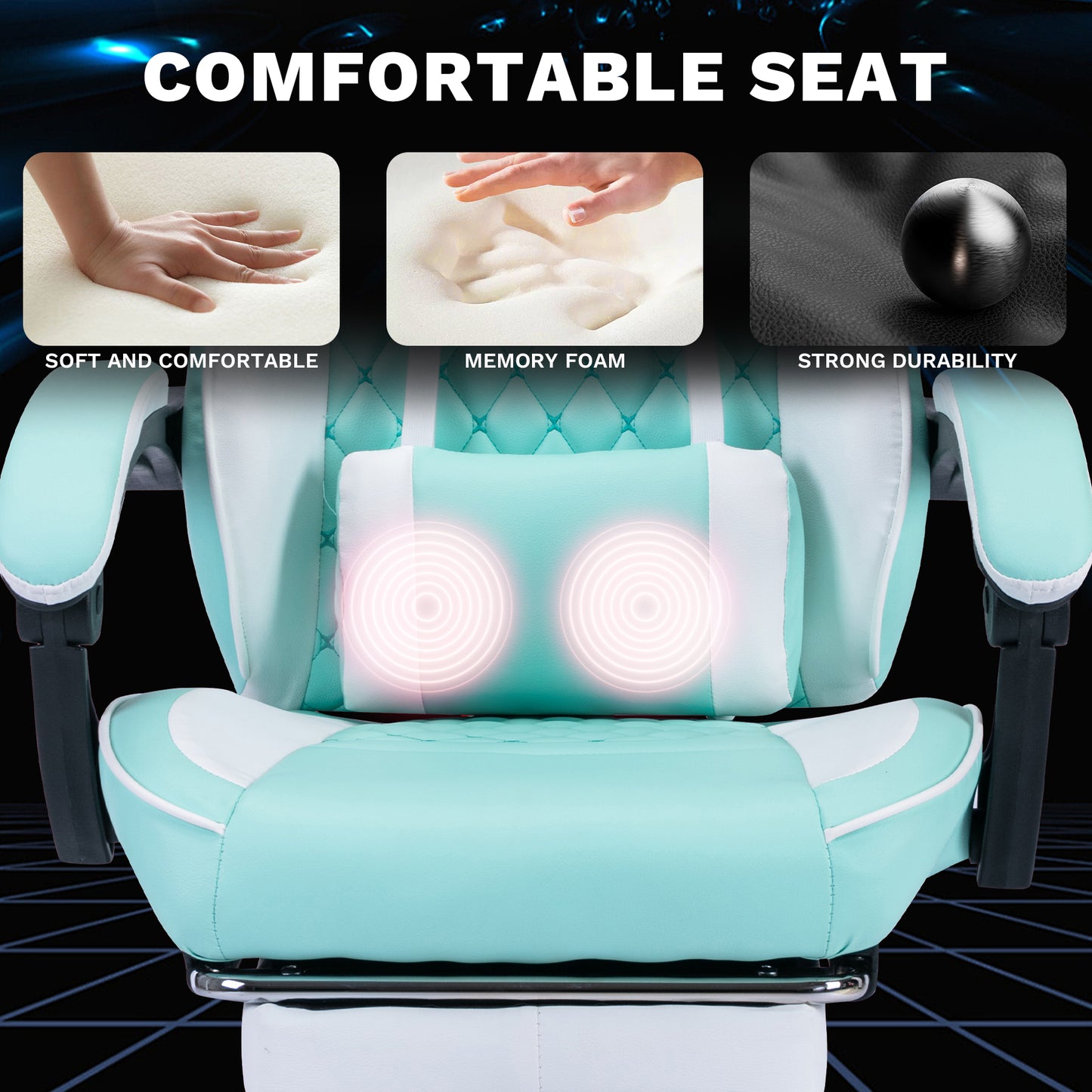 Ergonomic Video Gamer Chairs, Computer Gaming Chairs With Massage Lumbar Support And Footrest,Racing Style Computer Chair Adjustable Headrest For Adults,GREEN