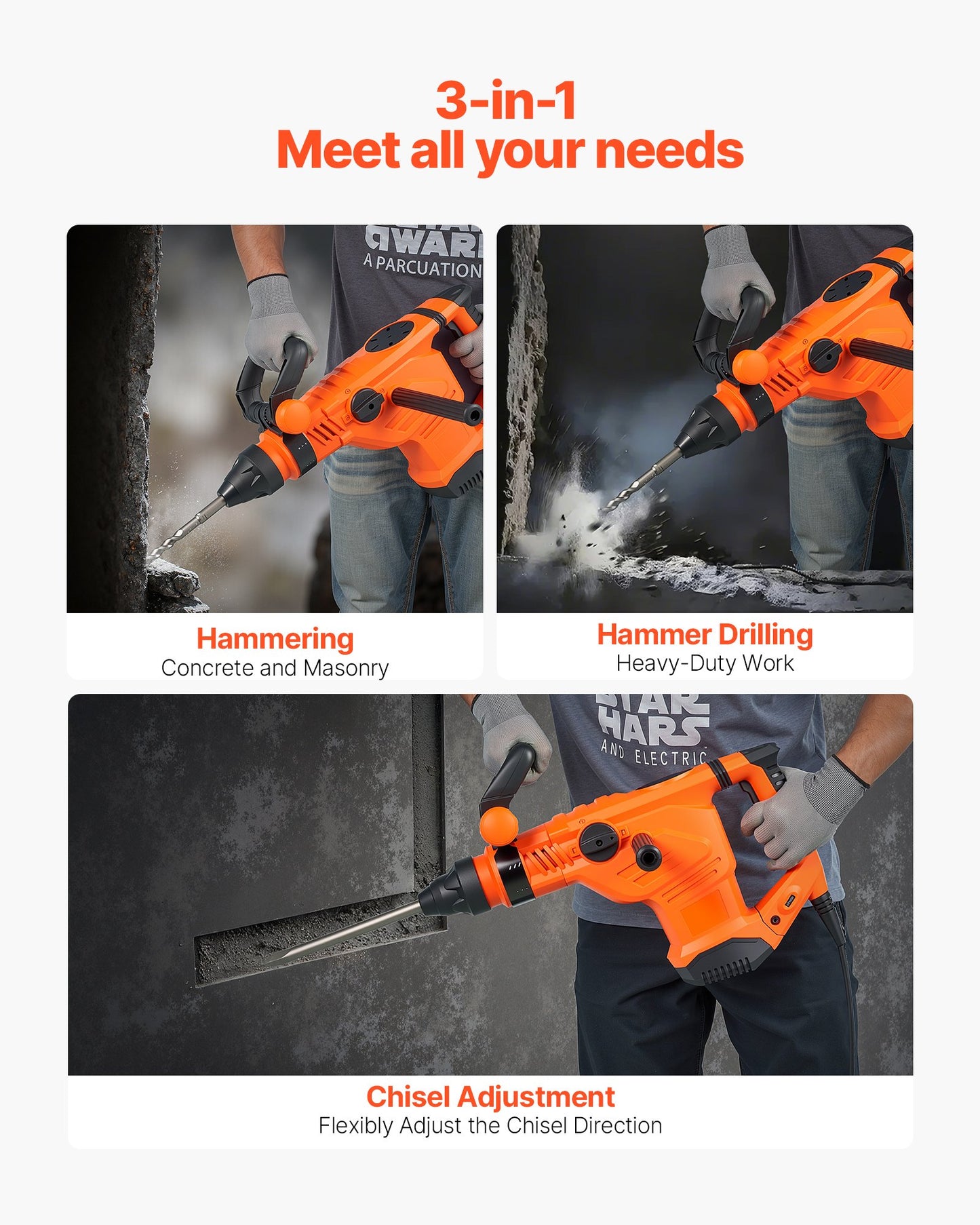 SDS-Max 2-Inch Corded Rotary Hammer Drill Kit 1600W 175-350RPM 3 Functions