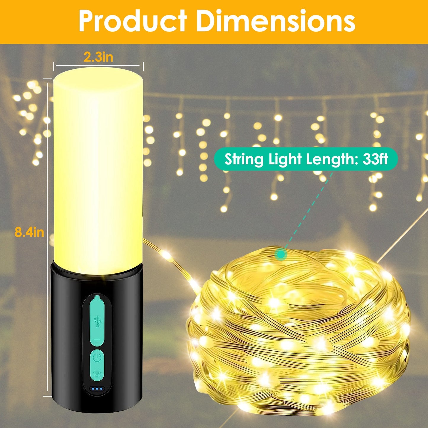 1Pc 4 In 1 Rechargeable Camping String Light IP44 Waterproof Camping Lantern With 33Ft String Light 7 Light Modes Emergency Power Bank Carry Bag For Indoor Outdoor Wedding Party
