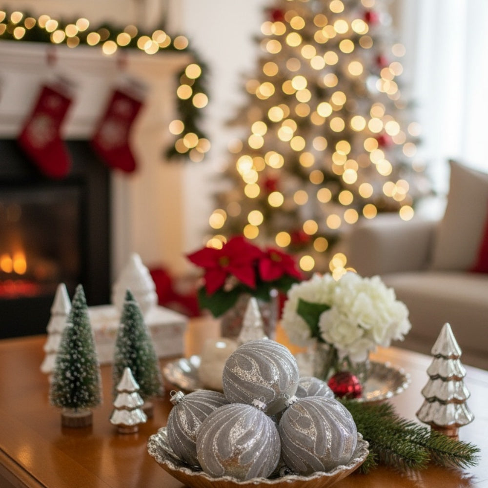 6PCS Set 3.9in Christmas Tree Ornament Balls Glass Hanging Holiday Decor For Party & Tree Festive Decorations Home Ornaments