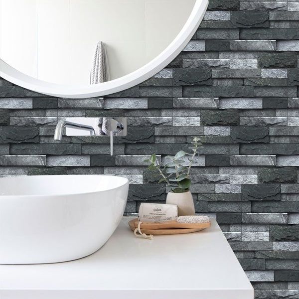 Black Gray Stone Tile Peel And Stick Wallpaper Home Decoration Waterproof Self-Adhesive Wallpaper For Bathroom Kitchen Living Room Splash-proof Removable No Glue Required Easy To Install