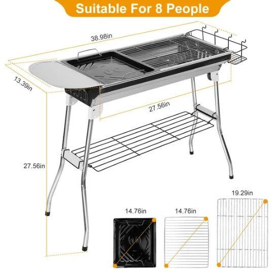 Foldable BBQ Grill Portable Charcoal Barbeque Grill Stainless Steel BBQ Grill For Picnic Camping