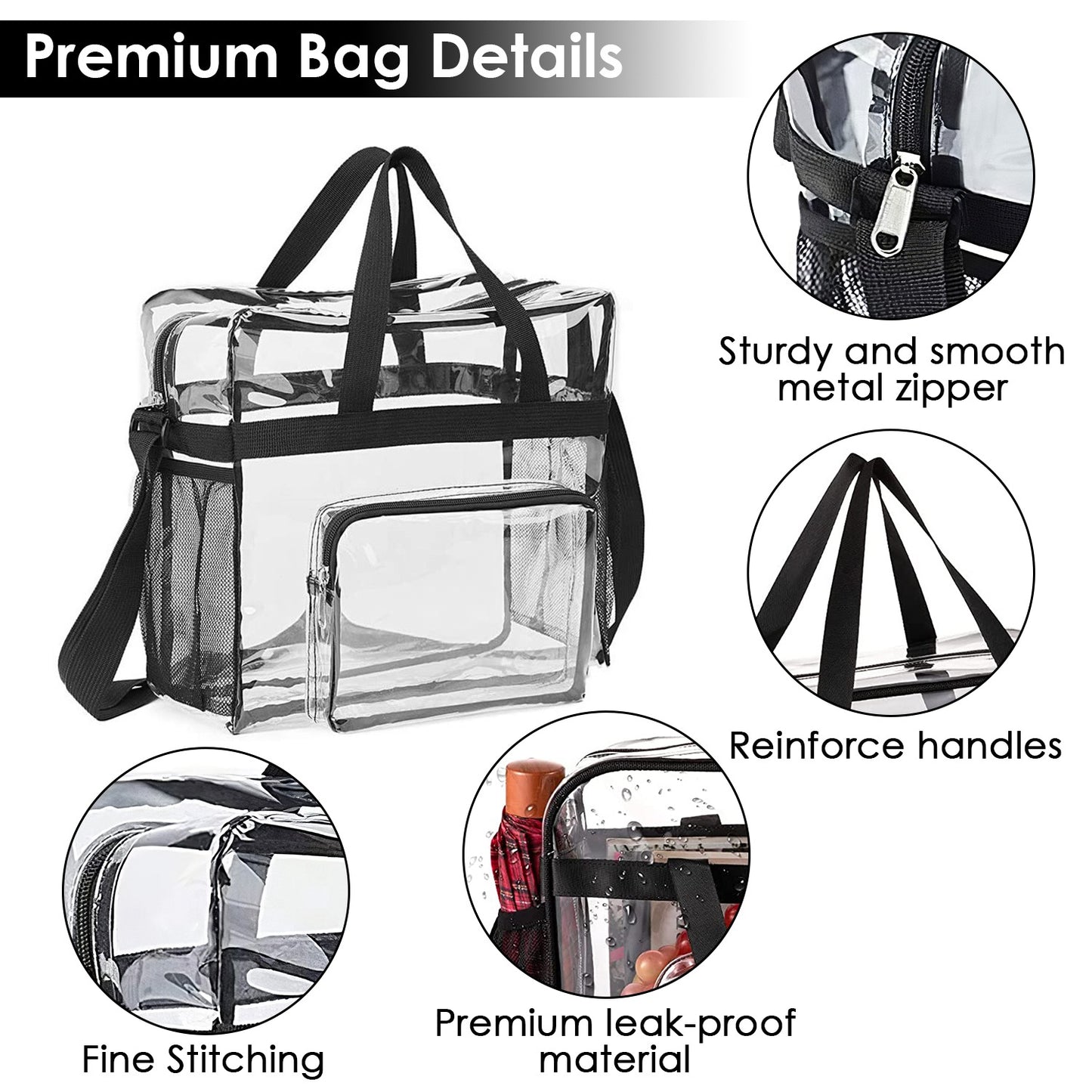 1Pc Clear Crossbody Bag Stadium Approved Clear Transparent Shoulder Bag See Through Zip Pouch Tote Bag Handbag With 11LBS Load