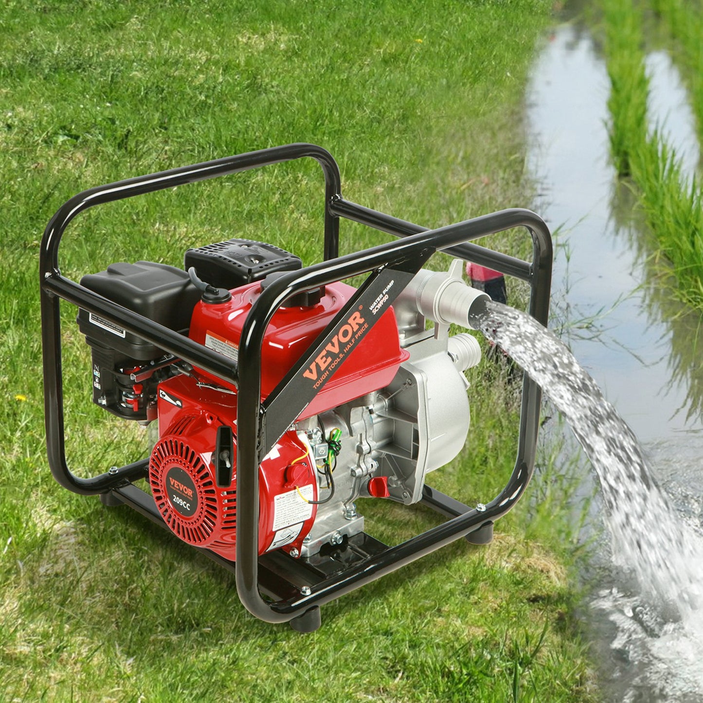 Gasoline Engine Water  2-inch, 7HP 142 GPM, 148ft Lift, 22ft Suction, 4-Stroke Gas Powered Trash Water Transfer  Portable High Pressure With 25ft Hose For Irrigation Pool, EPA Certified