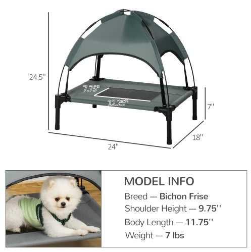 PawHut Elevated Portable Dog Cot Pet Bed With UV Protection Canopy Shade,  Gray