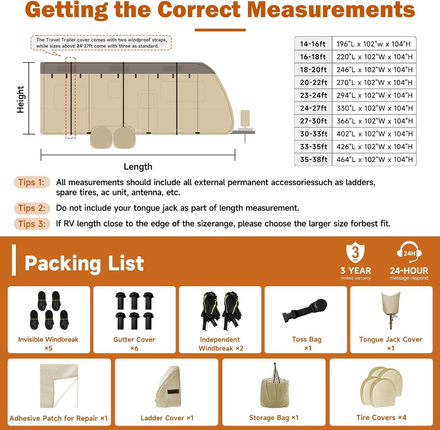 Travel Trailer Cover 2025 Upgraded 7 Layers Top 3 Layers Side Protect From Water Camper Covers