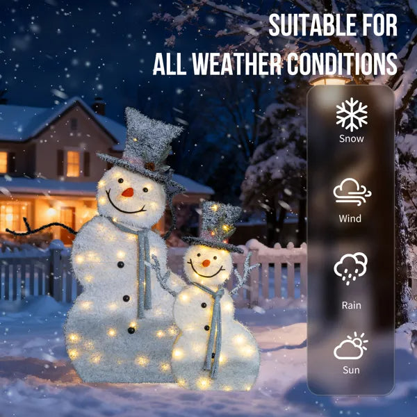 Set Of 2 Lighted Snowman With Top Hat Christmas Decorations, Pre-lit 2D Holiday Decor With 80 Warm White LED Lights For Xmas Outdoor Indoor Decor Lighted Holiday Displays