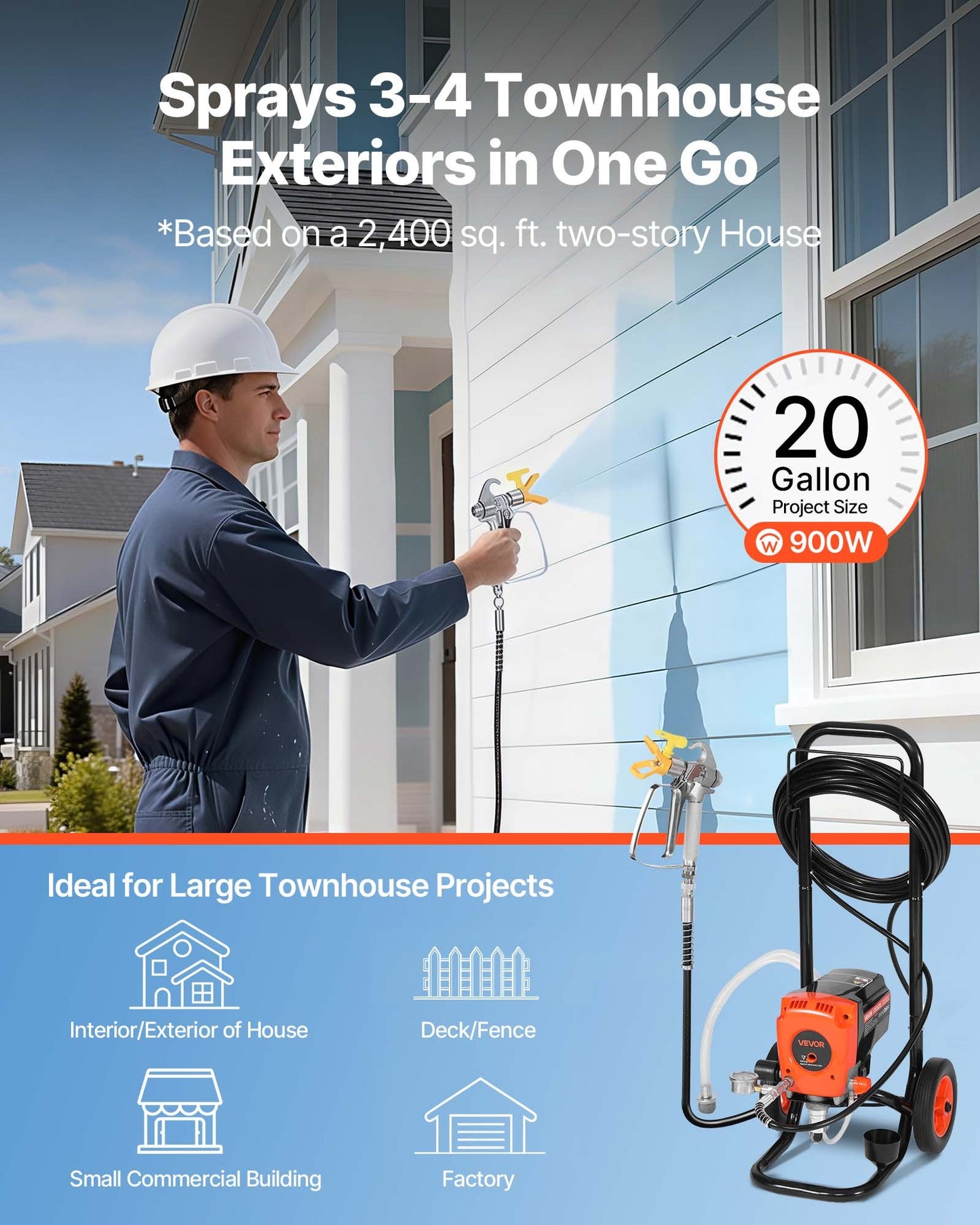 Stand Airless Paint Sprayer, 900W, 3300PSI High Pressure Airless Sprayer With Cart, Cleaning Brush, Hose, Extension Rod, Nozzles, Electric Spray Paint Machine For Interior Or Exterior Of House