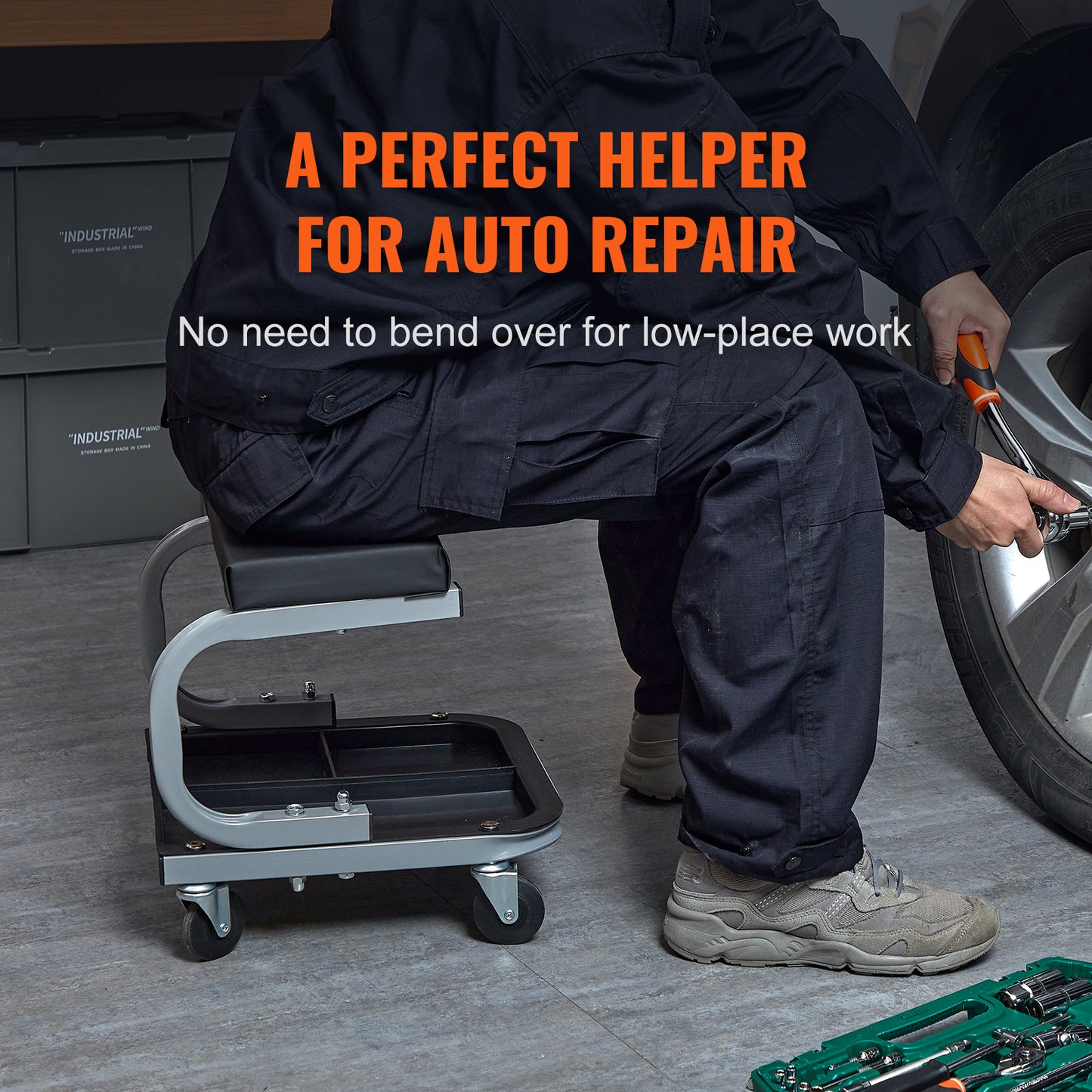 Mechanics Garage Stool 250 LBS Mechanic Creeper Seat Under Car Tool Tray