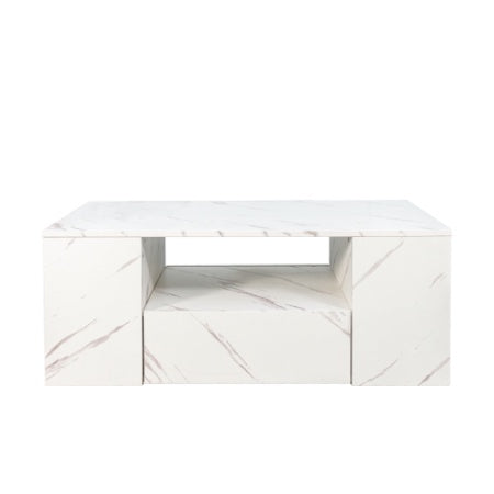 Modern Coffee Tables For Living Room, LED Coffee Table, Storage Coffee Table, Small Coffee Table, Wood Center Table With 2 Drawers And Open Side Shelf
