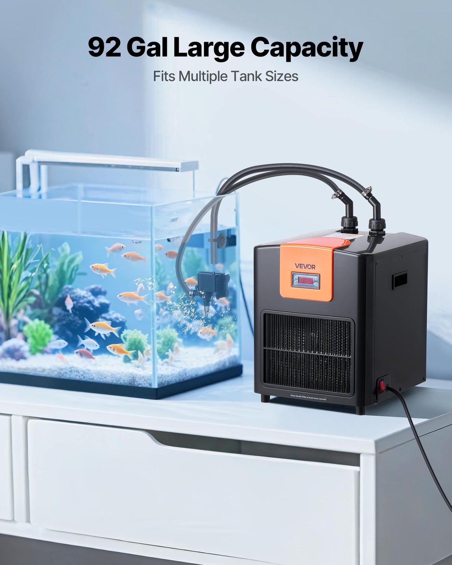 Aquarium Chiller 92 Gallon, 1/4 HP Water Chiller For Hydroponics, Fast Cooling For Fish Tank,Axolotl,Coral Reef,Quiet Refrigeration Compressor, Titanium Evaporator,Complete Fittings