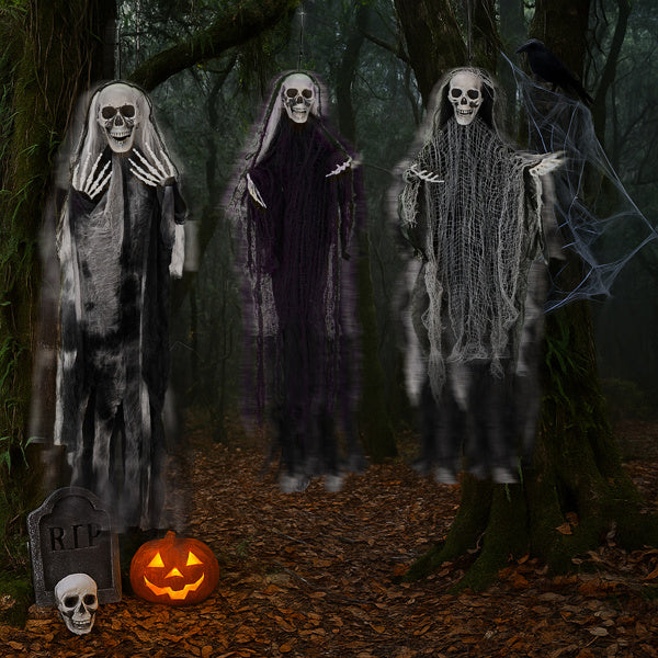 3PC Hanging Skeleton Ghost, One 4.6FT And Two 3FT Halloween Hanging Decorations