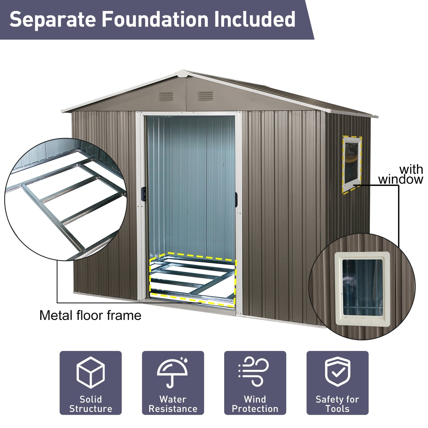 6ft X 8ft Outdoor Metal Storage Shed With Window Grey